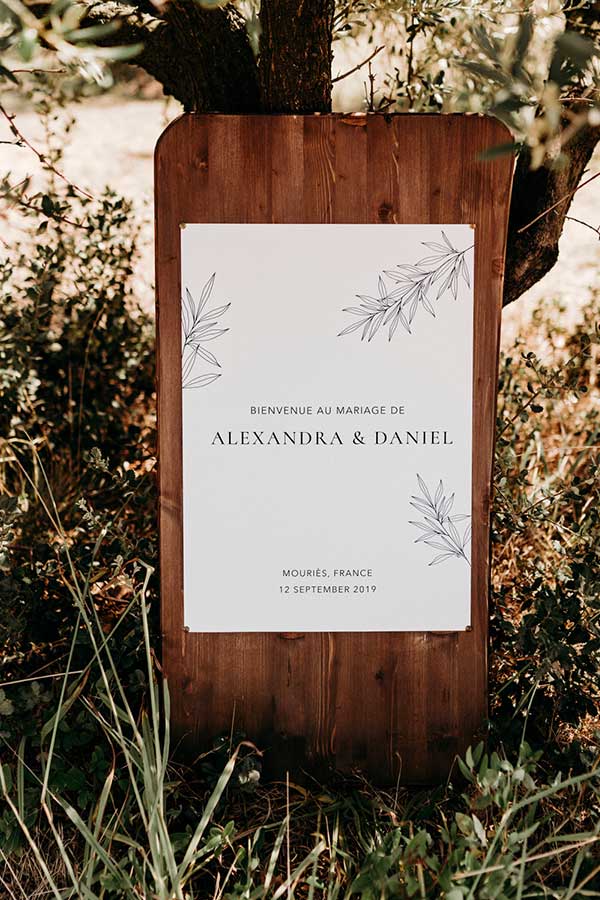 panneau bienvenue mariage luxe à la maison